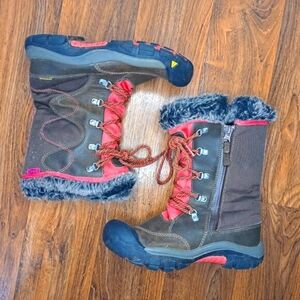 KEEN Kelsey Brown Pink Zip Up Winter Snow Boots Size 3